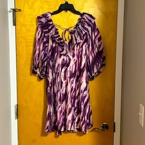 H&M Bib Ruffle Collar Puff Sleeve Mini Dress NTW size L